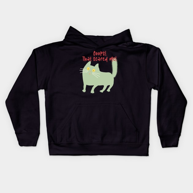 Ooops! That scared me! Scared green cat. Kids Hoodie by marina63